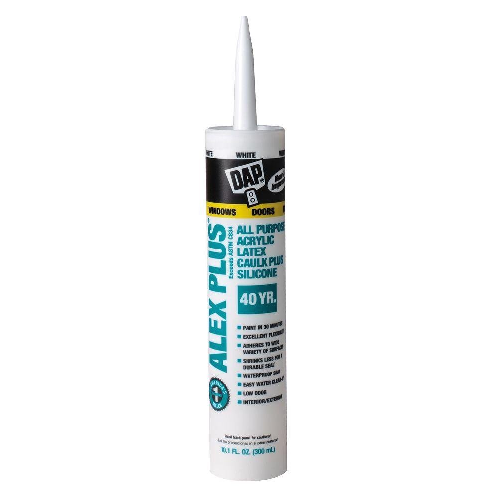 A tube of DAP Alex Plus acrylic latex caulk