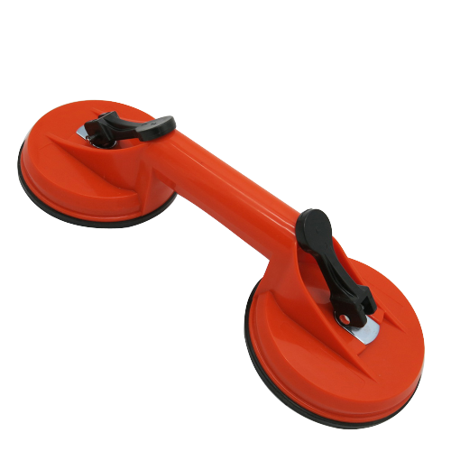 Dual suction cup lifter with two orange cups and a handle