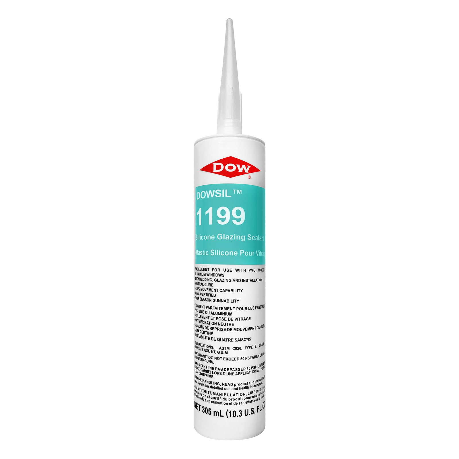 A tube of DOWSIL 1199 silicone glazing sealant