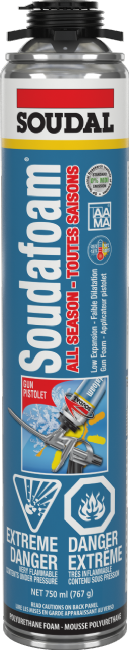 A can of Soudafoam All Season polyurethane foam