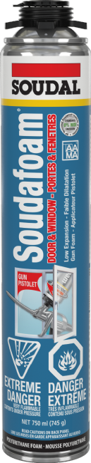 A can of Soudafoam Door & Window polyurethane foam
