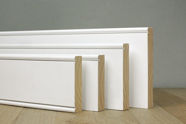 Primed pine baseboard in several heights